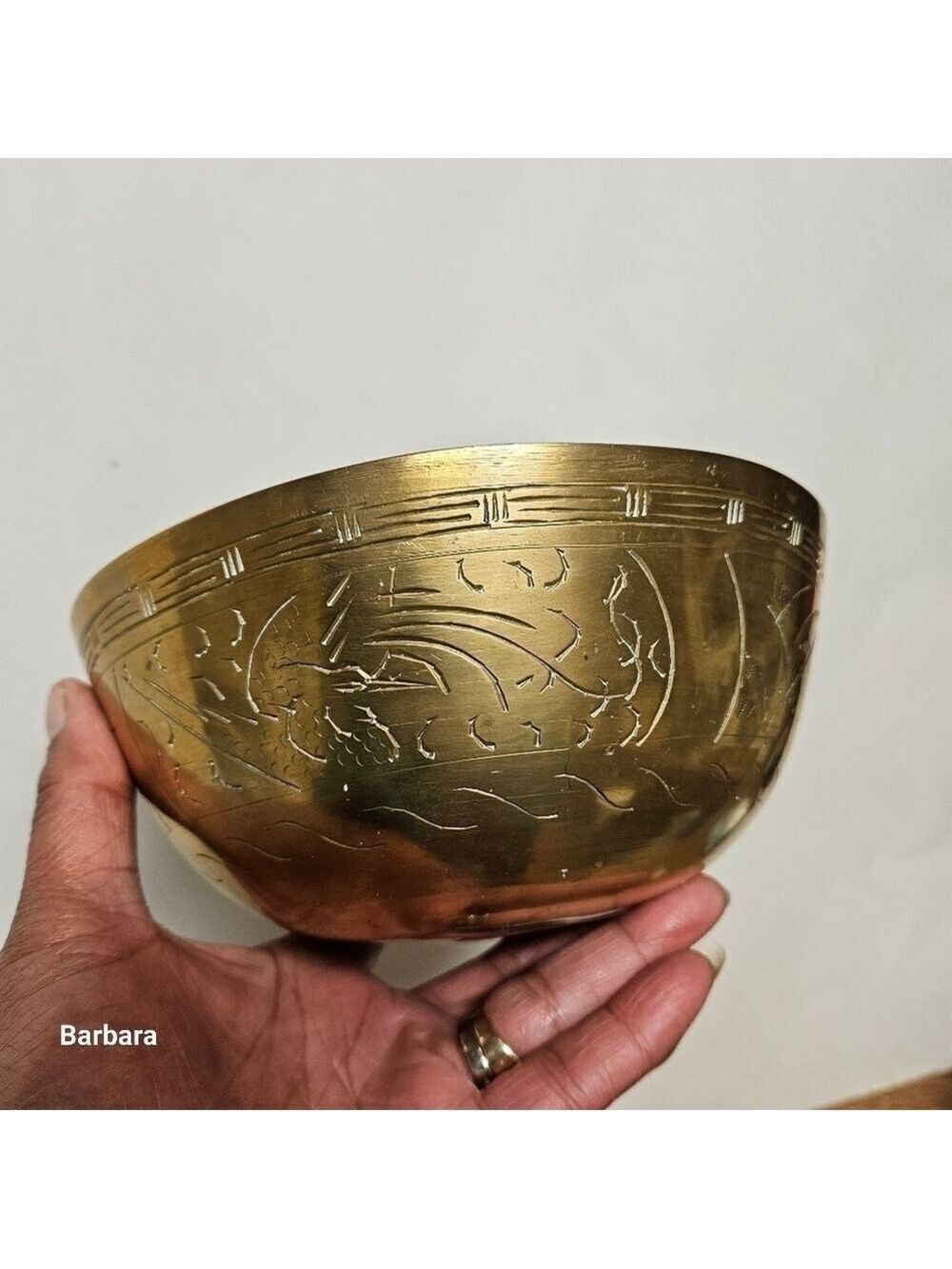 Vintage Mid-Century Chinese Brass Engraved Bowl